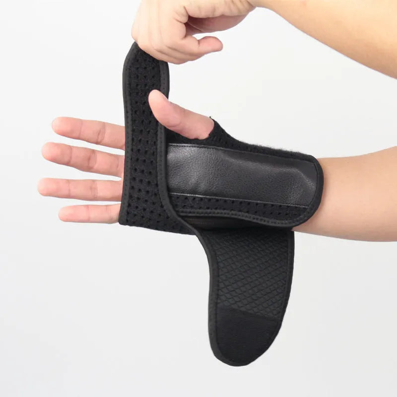 A pair of neoprene and aluminum plywood joint support gloves for sports, shown as left and right hand units.