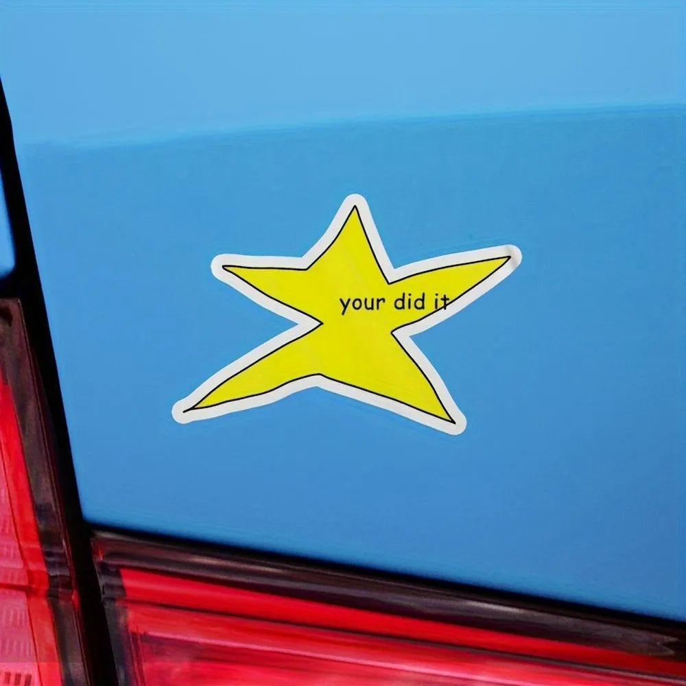 Waterproof vinyl sticker with funny facial expression design in square format