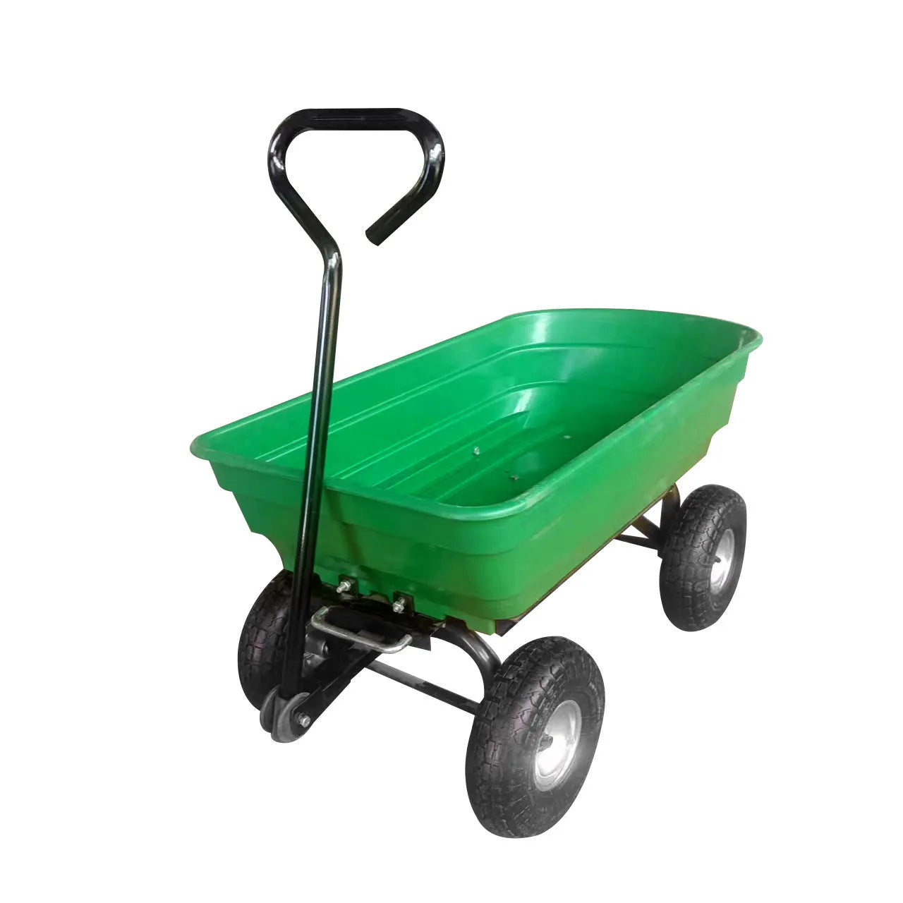 Green four-wheel plastic dumptruck with steel PP construction and 350kg load capacity