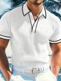Men's loose fit striped polo shirt in chemical fibre blend fabric, six colour options
