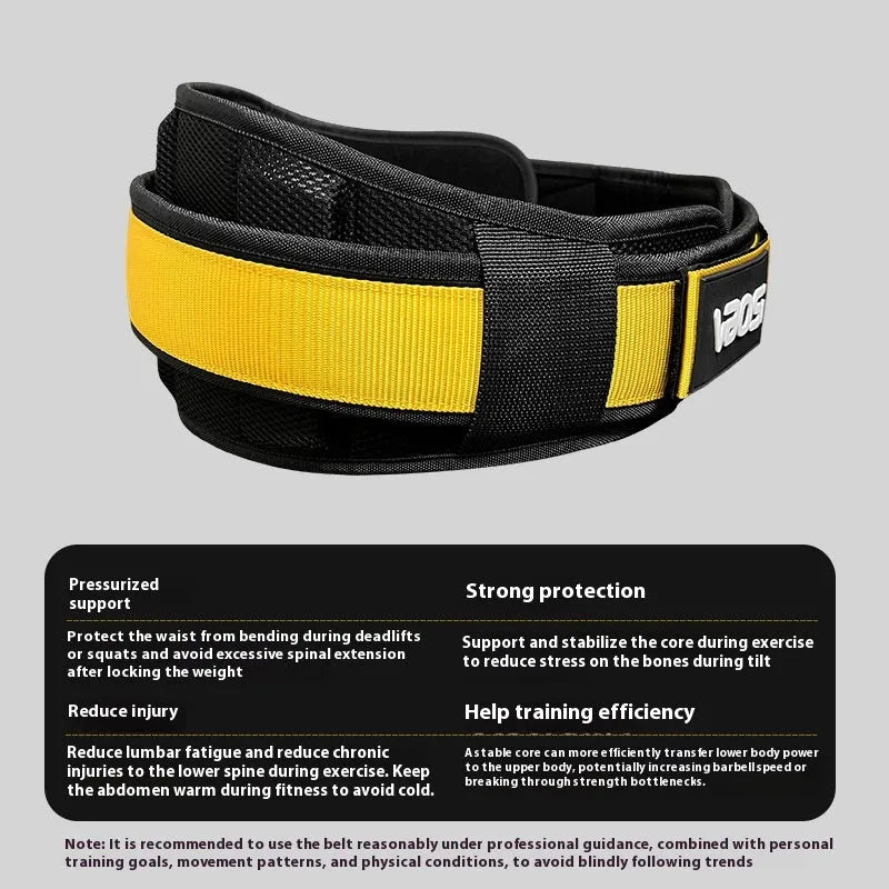 Adjustable fitness waist support belt in black for squatting and weightlifting training with L M XL sizing