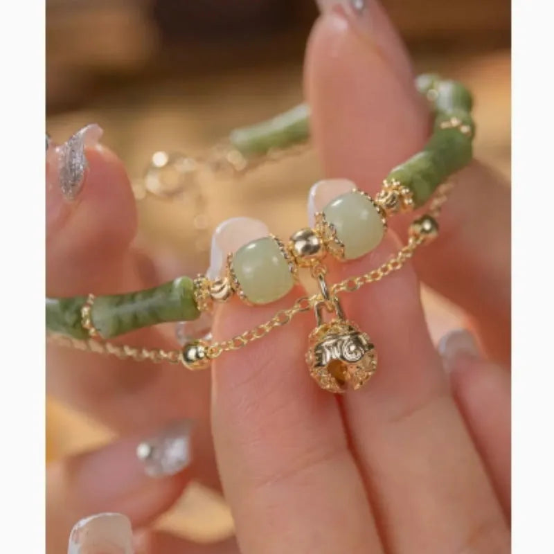 Women's natural Hetian jade bamboo bracelet geometric shape manual processing 15+3 cm size