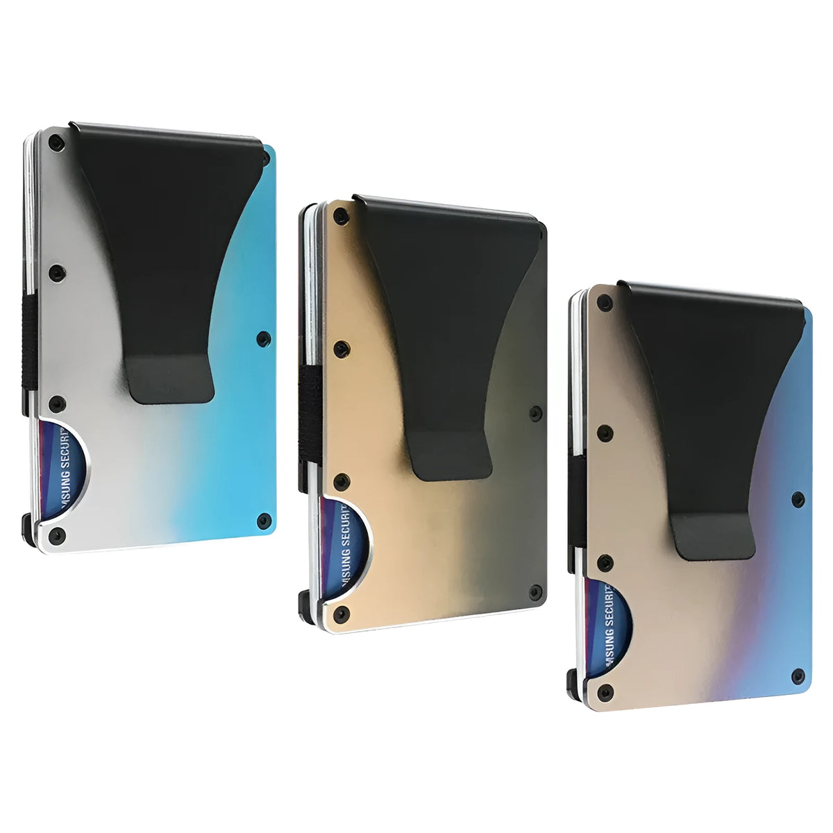 Ultra-thin aluminium alloy card holder with metal clamp in gradient colour, slim card package for contactless cards