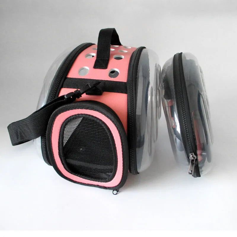 Crossbody pet bag in solid colour PET EVA and polyester knitted fabric, breathable portable carrier for small pets within 10 jin