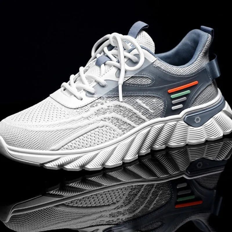 Men's platform casual running shoes in mesh with cross straps and rubber sole