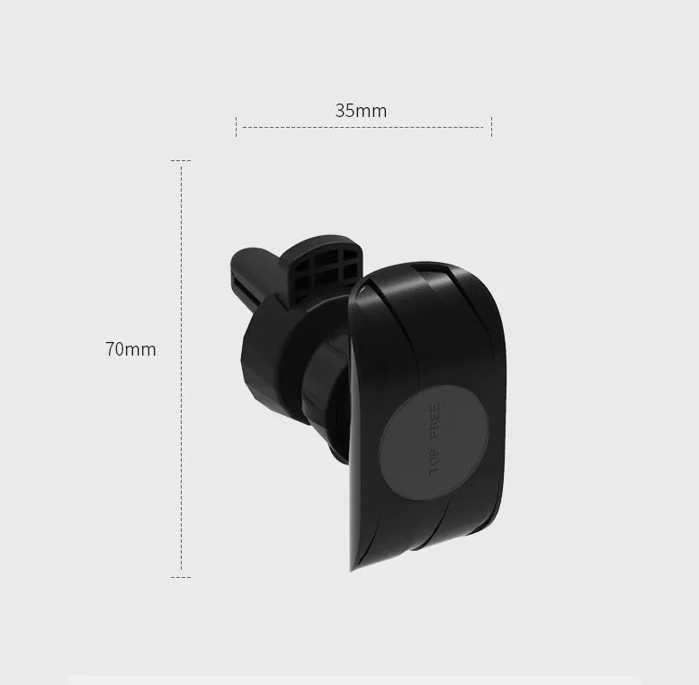 Glory black ABS plastic car phone holder clipped onto a car air vent.