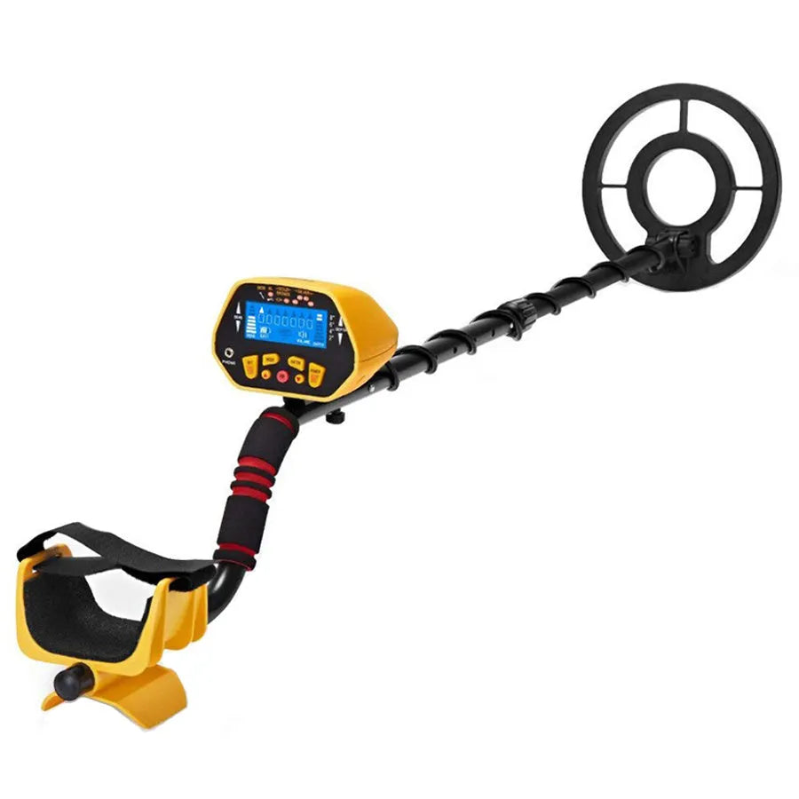 GC1028 black and yellow professional metal detector with LCD display and adjustable pole.