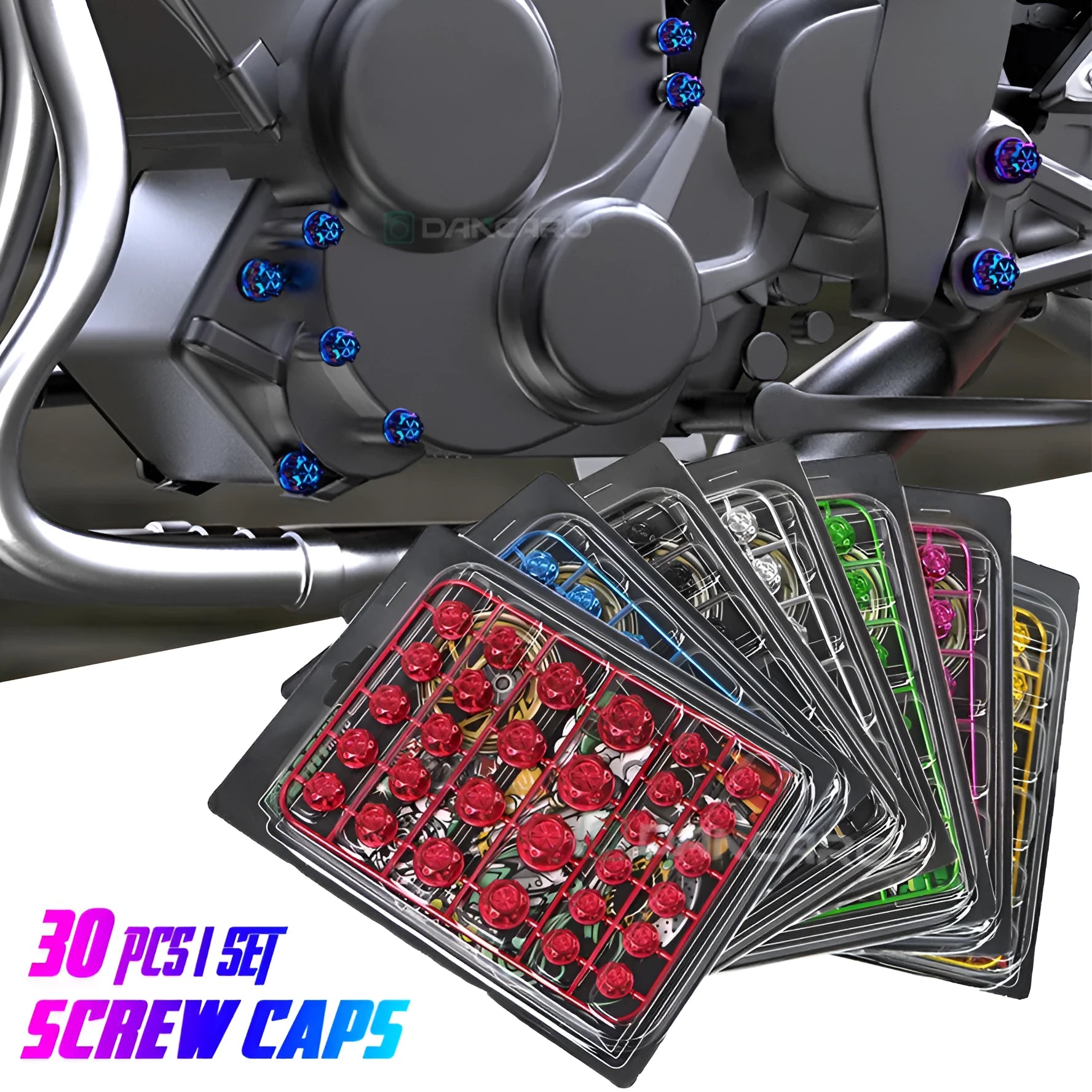 30-piece set of ABS plastic motorcycle screw caps in eight colours for engine modification
