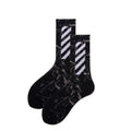Adult sports socks in blended fabric, 23-27cm, breathable sweat-absorbing, black and white bars, black and red bars, white.