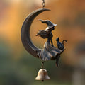 Witch moon and black cat bell pendant hanging ornament with suspension loop for courtyard decoration