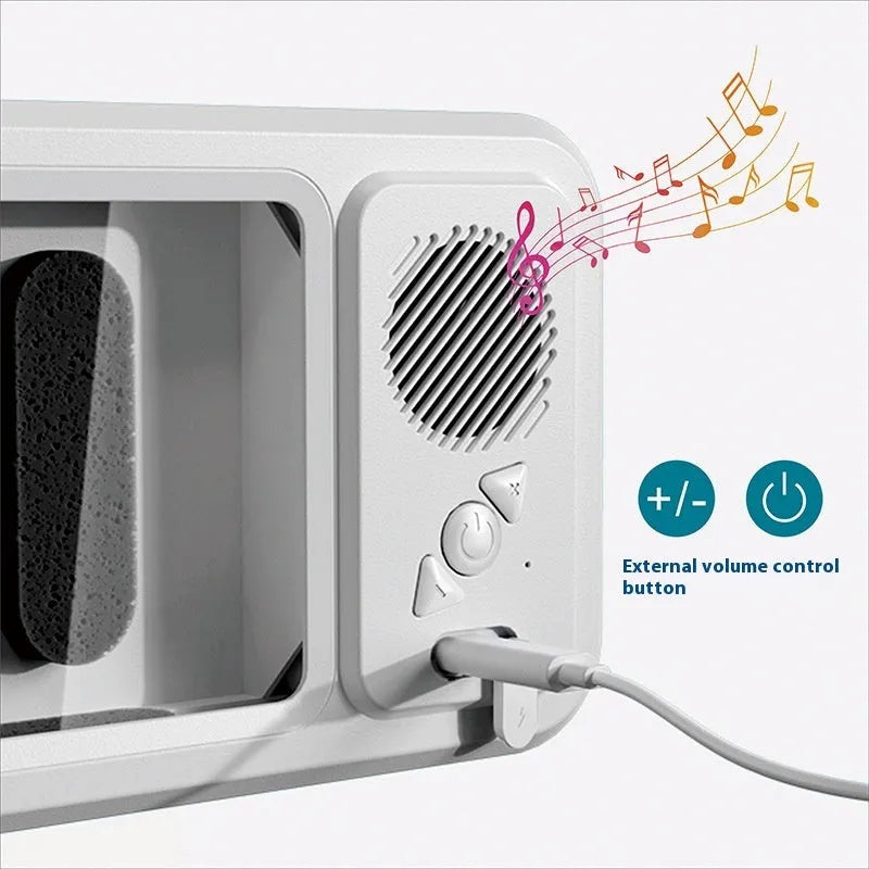 White bathroom waterproof mobile phone box bracket with charging cable mounted on tiled wall