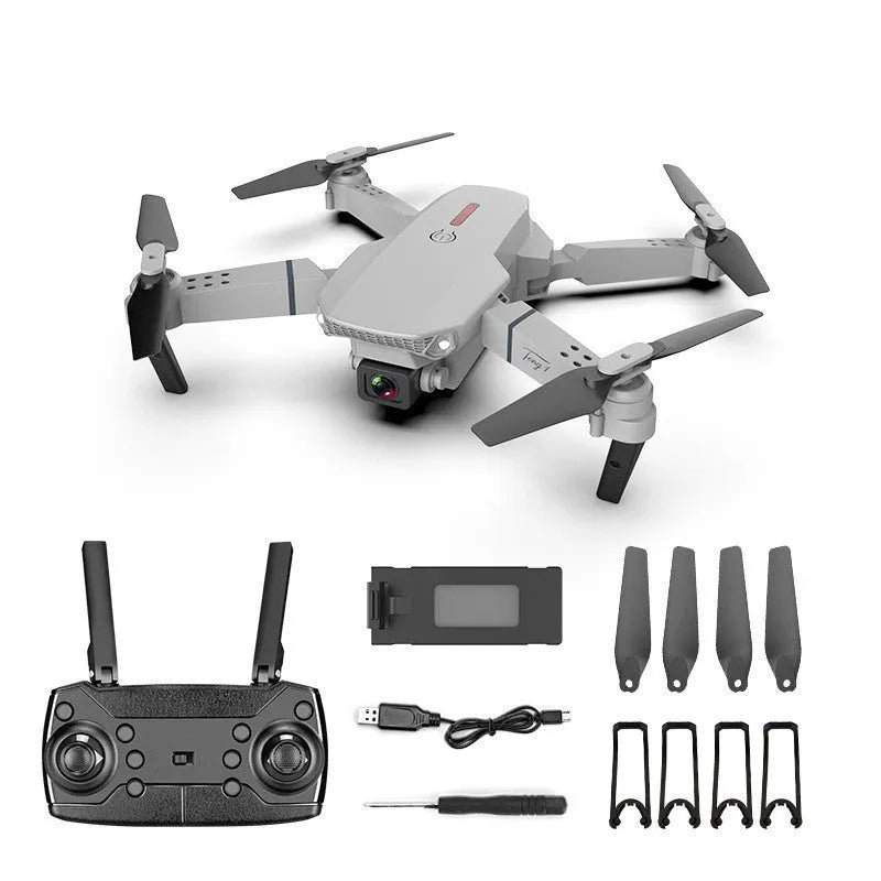 Grey foldable 4K dual camera aerial drone with remote control