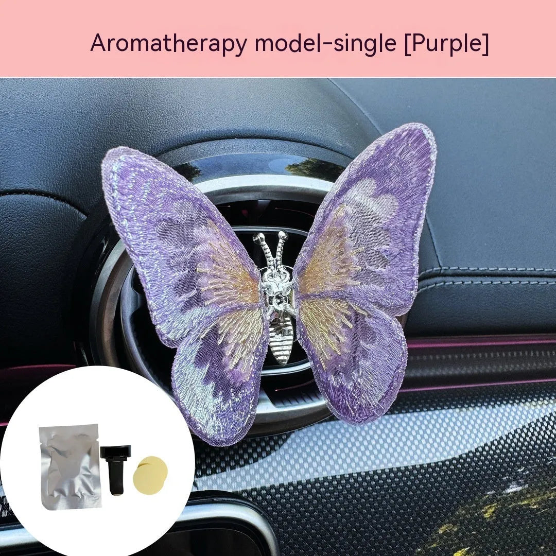 Embroidered butterfly fabric decoration for car air vent or dashboard in multiple colour options