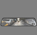 12-inch black rearview mirror dash cam mounted in vehicle with wide-angle lens