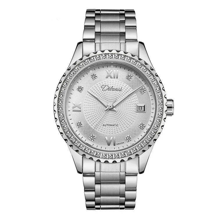 Men's automatic mechanical watch with luminous hands and a waterproof case in silver or gold finishes.