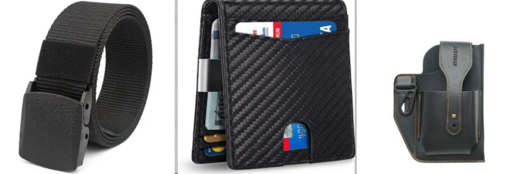 PU leather anti-theft card holder in carbon fibre black with multiple card slots.