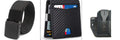 PU leather anti-theft card holder in carbon fibre black with multiple card slots.