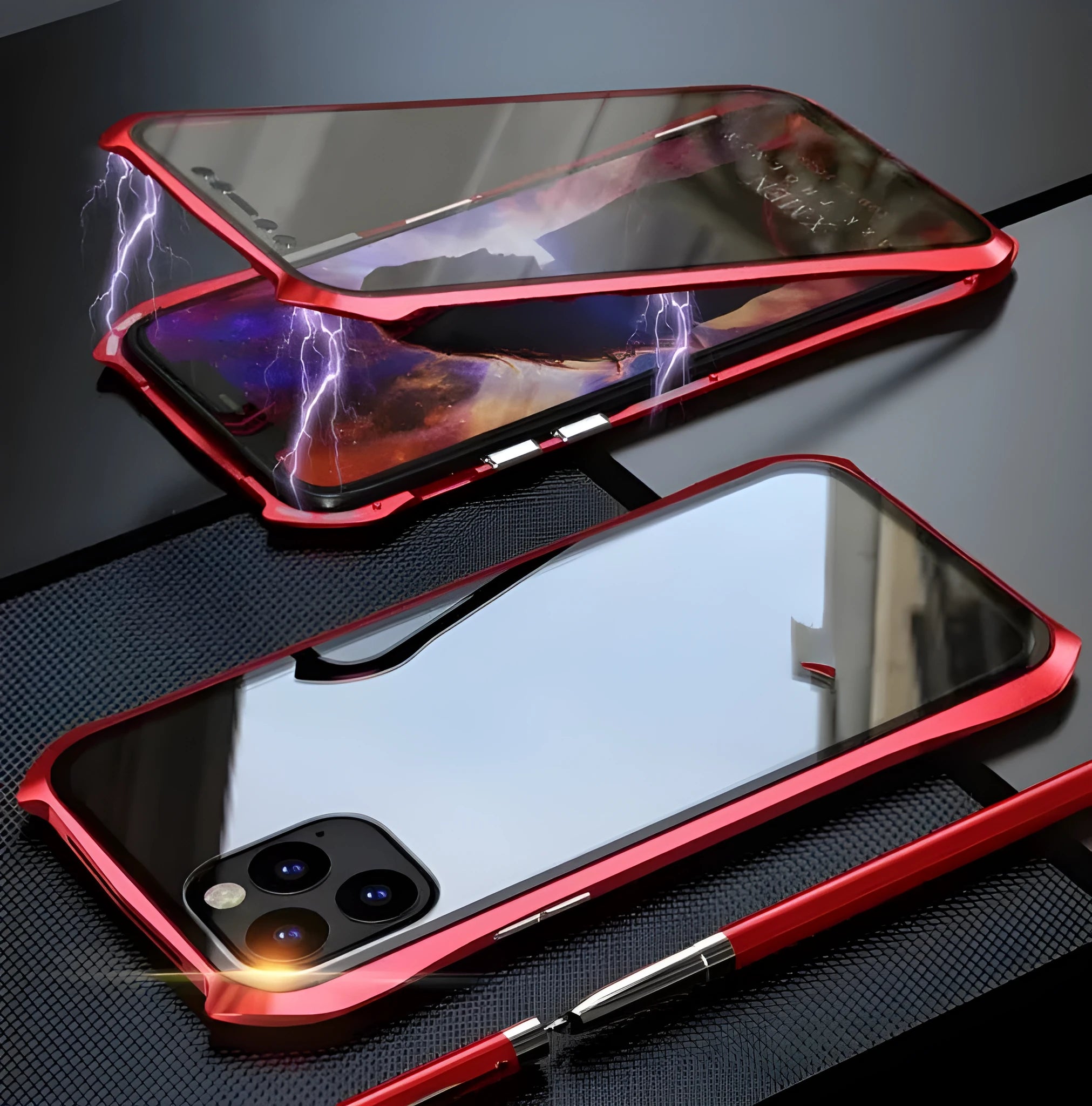 Glass magnetic protective case for iPhone 11 with metal frame and solid colour back