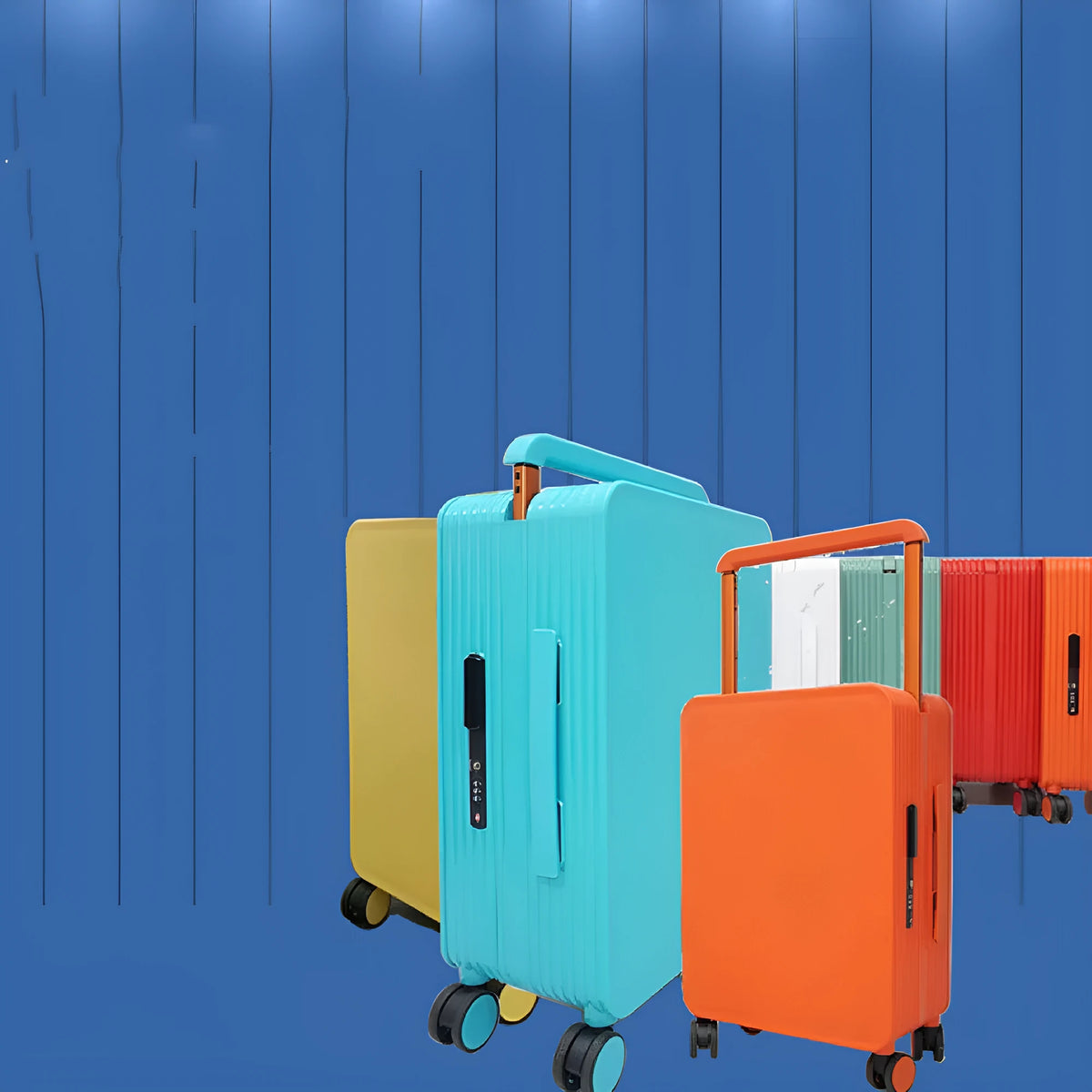 20 inch PC hard shell suitcase with wide draw-bar pull rod, universal wheels and solid macaron colour finish