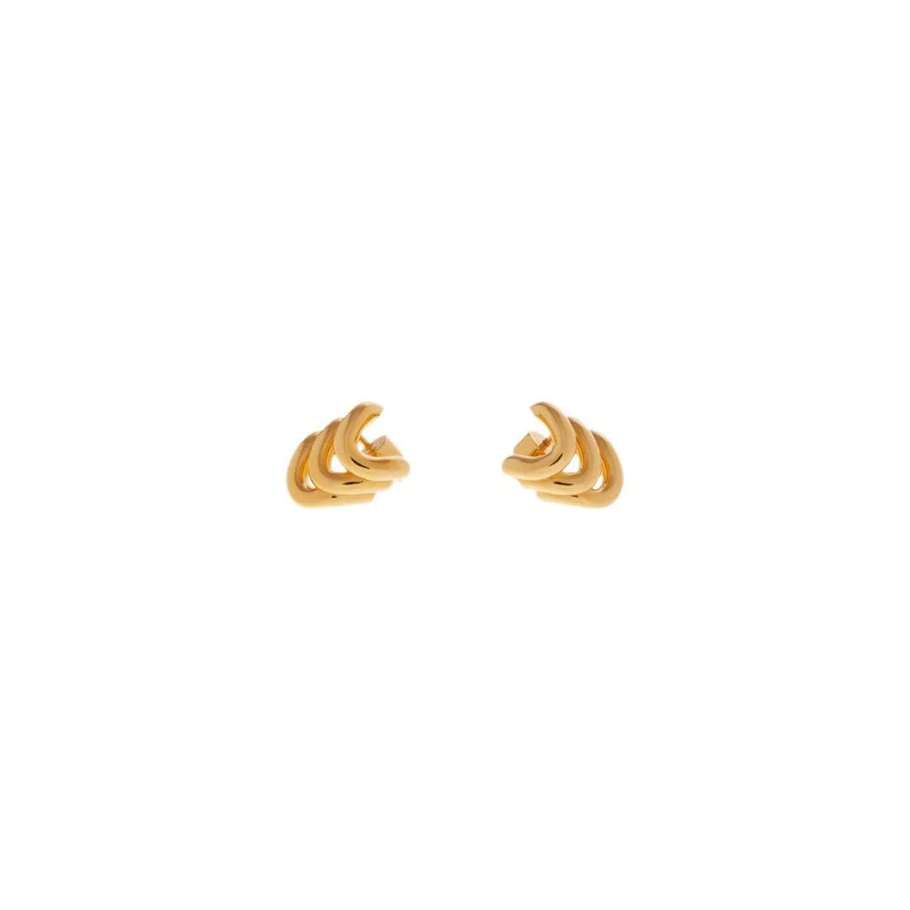 Pair of geometric ear studs for women with sterling silver needles and copper body in gold or silver