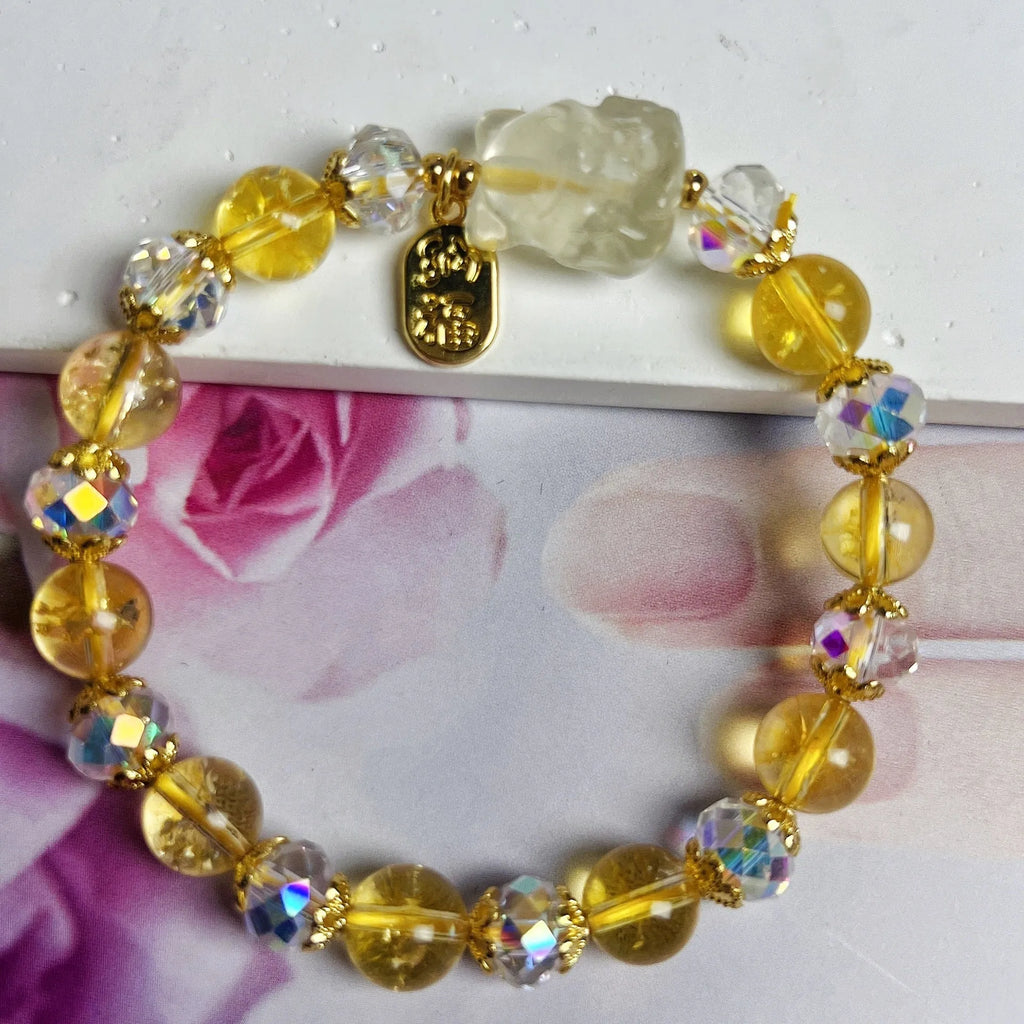 Handmade natural citrine nine-tail fox bracelet for women with original crystal design