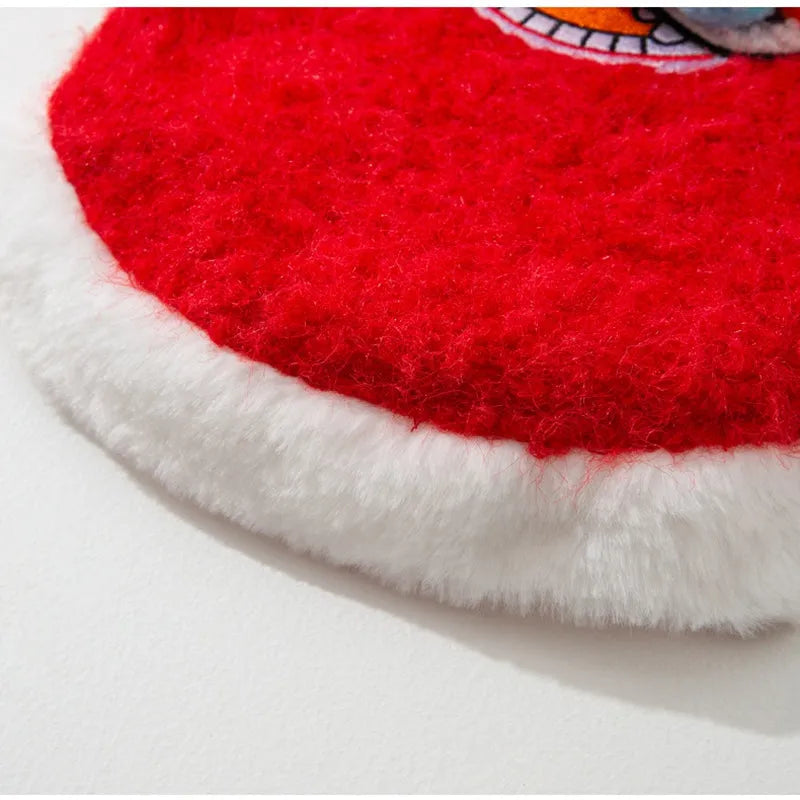 Red lion dance pet vest for cats and small dogs with 3D face, faux fur trim and leash ring.