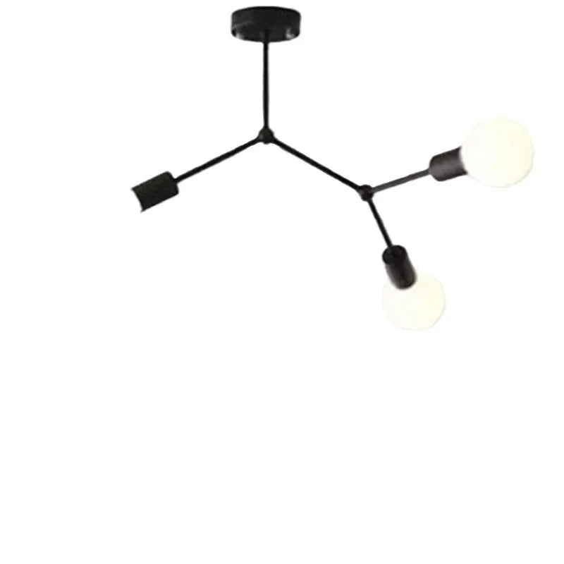 A Nordic-style iron chandelier ceiling lamp with multiple light heads, shown in a black finish.