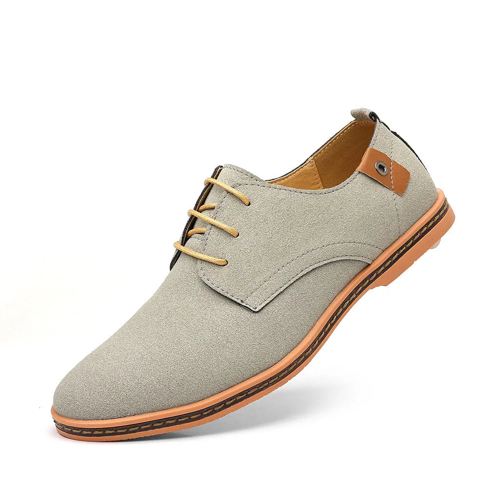 Men's casual suede-style shoes with matte upper, round toe, solid colour, sizes 38-48