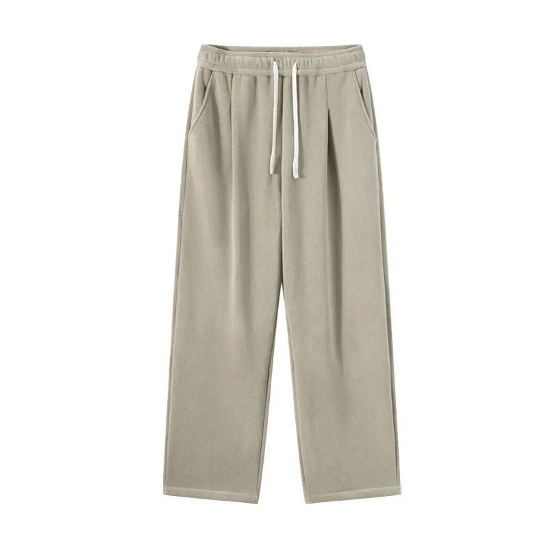 Men's double-sided polar fleece trousers with wool lining in Korean-style loose fit