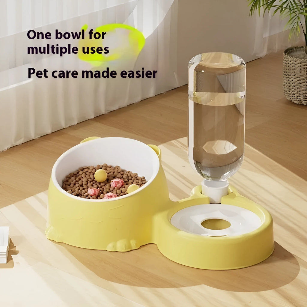 A plastic automatic drinking water basin for cats with two bowls, shown in haze blue colour.