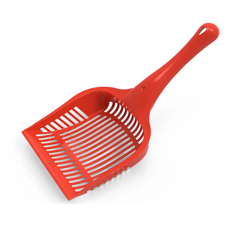 PP plastic cat litter scoop in blue, red, or yellow colours showing small and medium size options