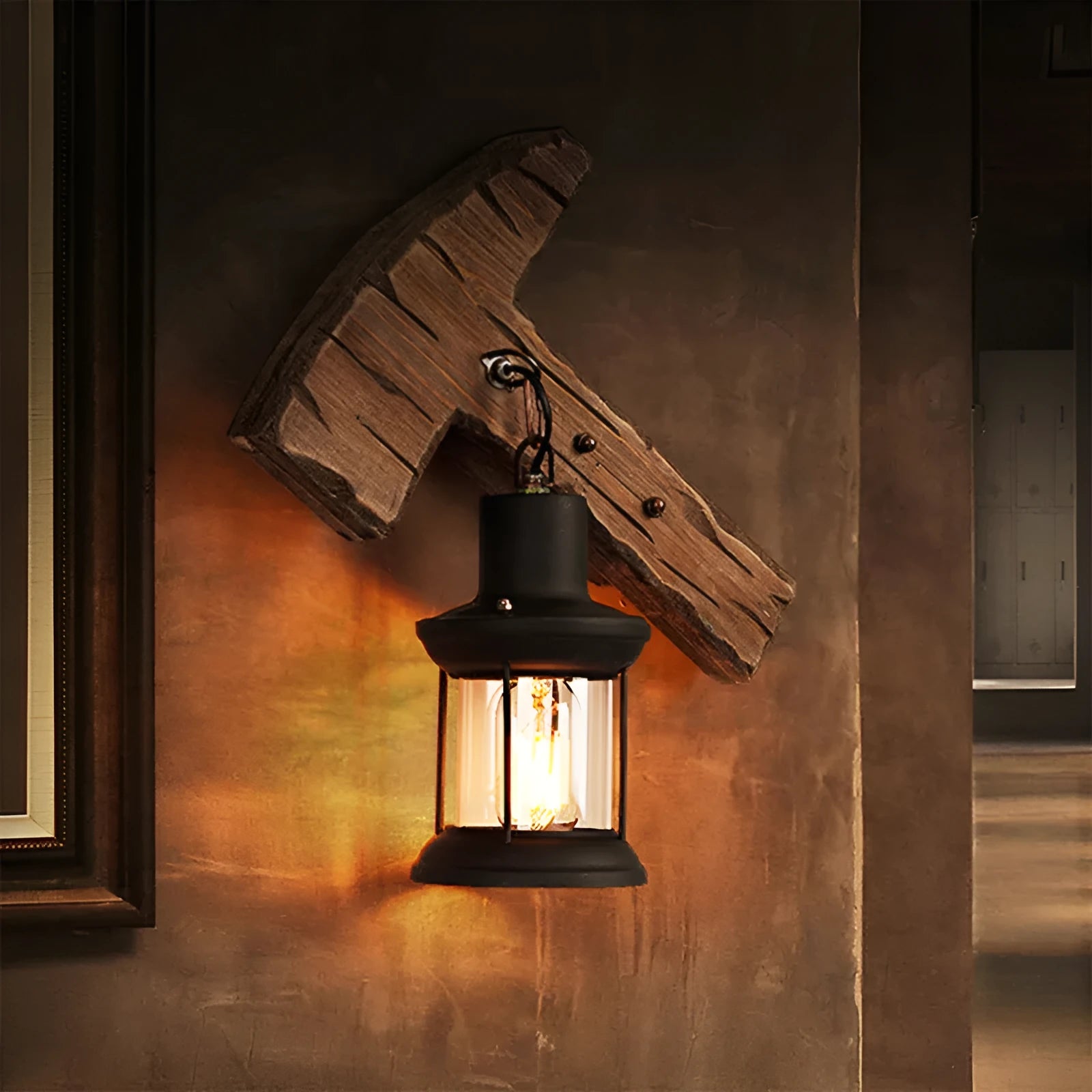 Retro nostalgic boat wood wall lamp with iron shade in industrial style