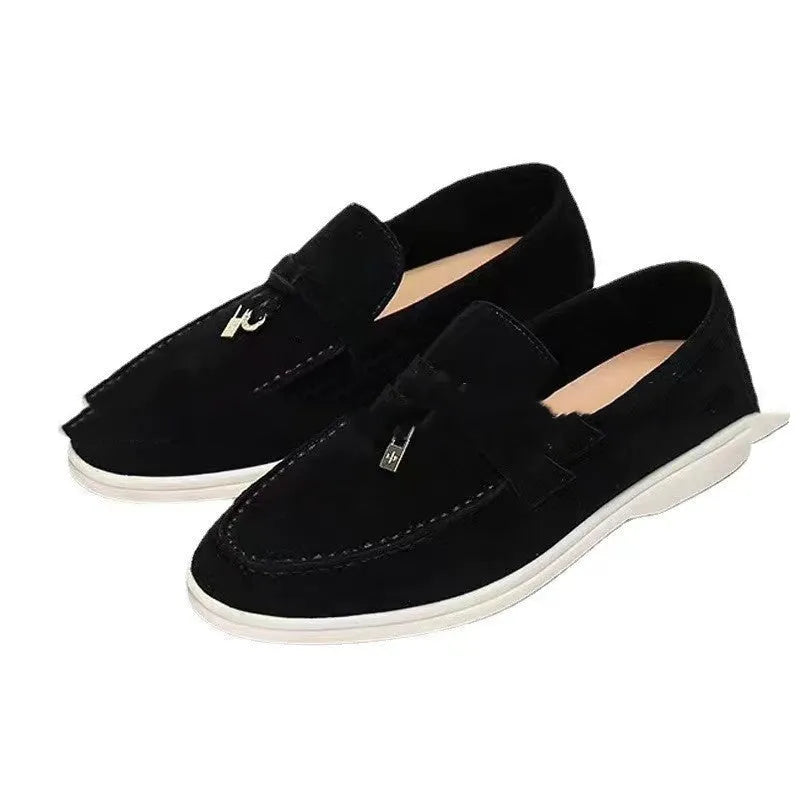 Gommino slip-on casual loafers with high top, rubber sole, and steel toe cap in multiple colour options