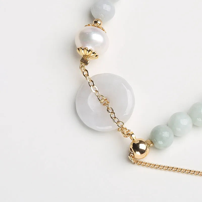 Jade and pearl bracelet for women with geometric peace buckle design in national style