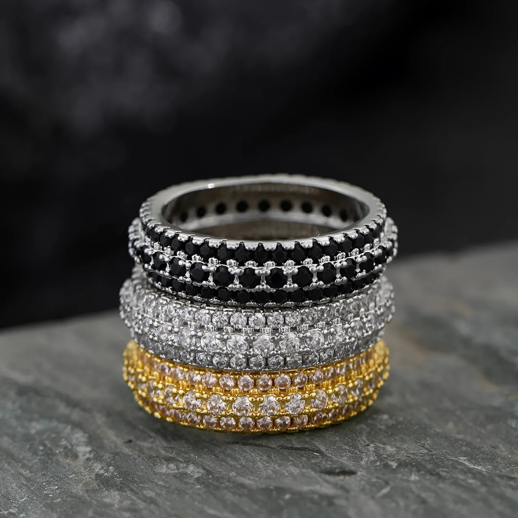 Geometric triangle zircon inlay ring in copper with choice of plating finishes.