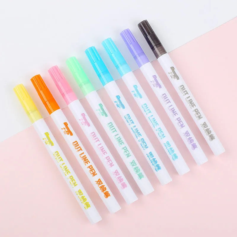 Set of eight fluorescent markers with fine 2mm tips for highlighting and colour coding