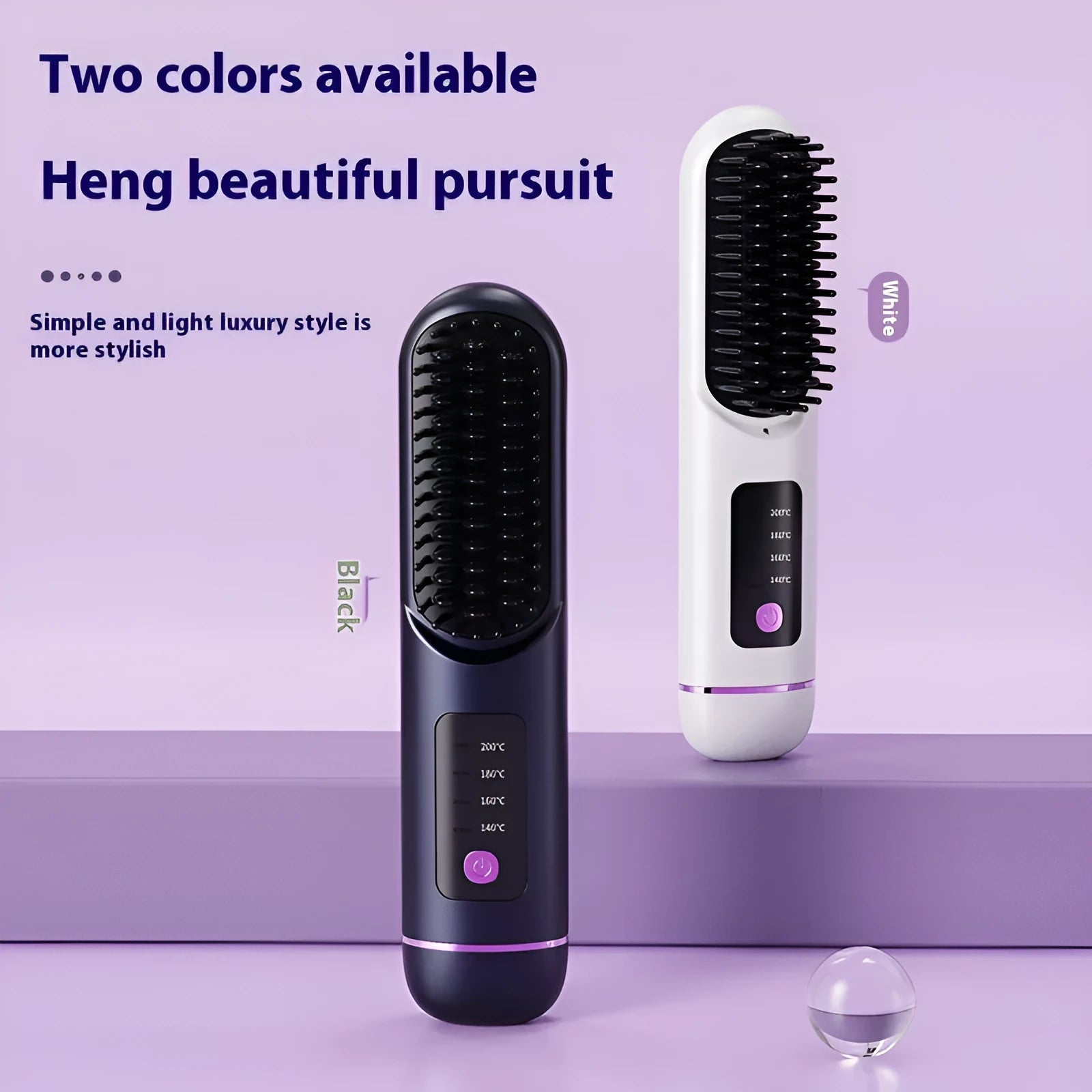 Portable white negative ion hair straightening comb with ceramic plates and cordless design