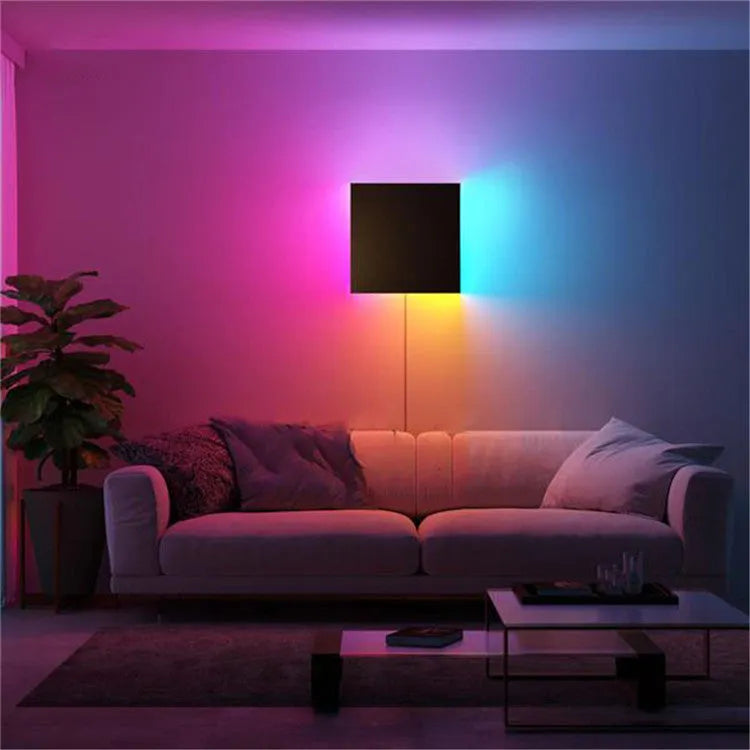 20cm x 20cm square black aluminium LED wall light for bedroom or bedside, RGB or warm light, 110V-220V
