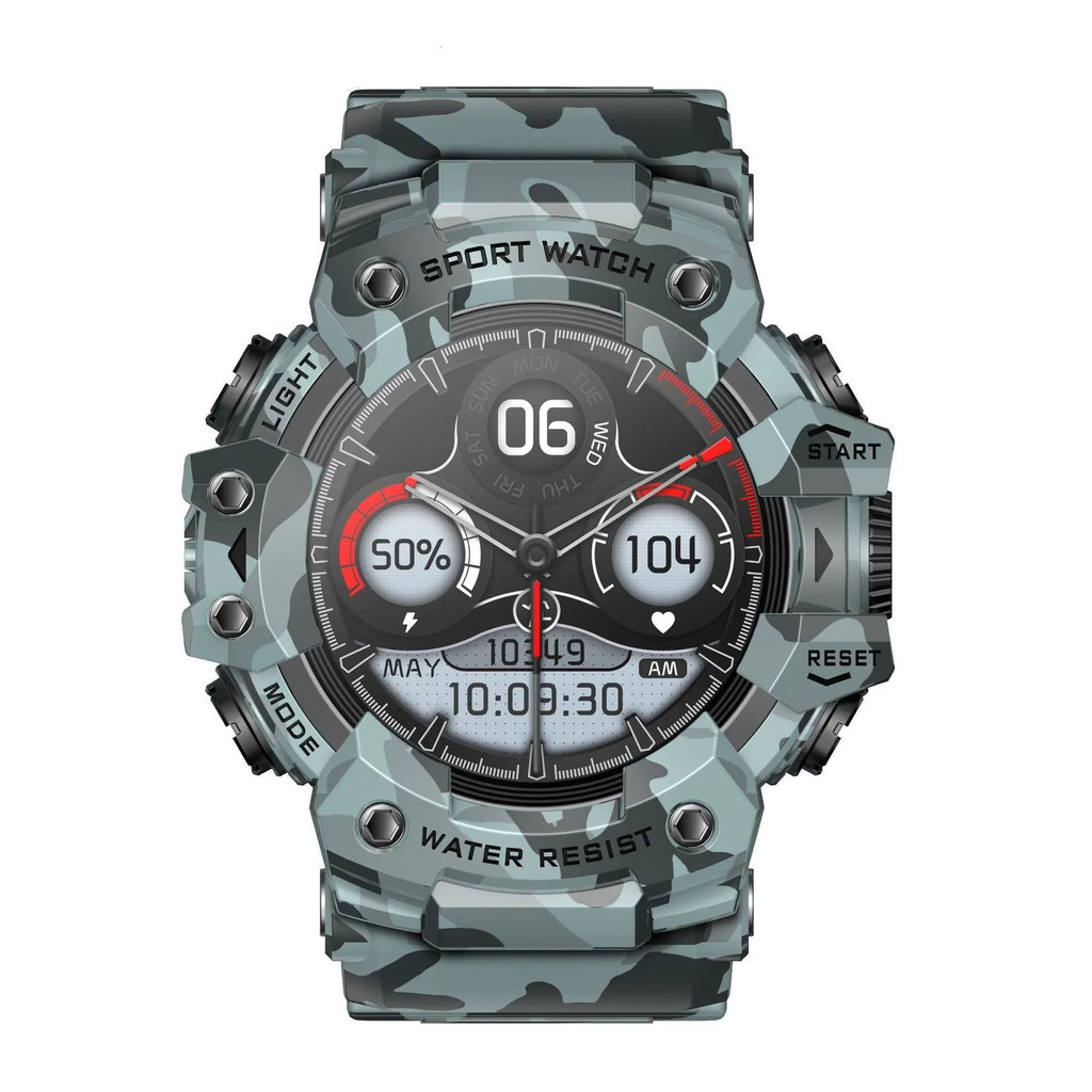 Smart watch bracelet with TFT screen in black, camouflage blue, and camouflage gray with heart rate, sleep, and blood oxygen monitoring