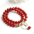 Women's red agate and Hetian jade beads bracelet with natural crystal semi-precious stones and gold plating