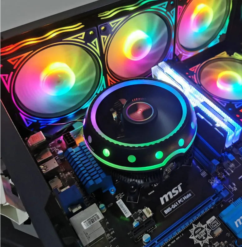 Colour-changing computer cooling CPU fan with aluminium heat sink black finish