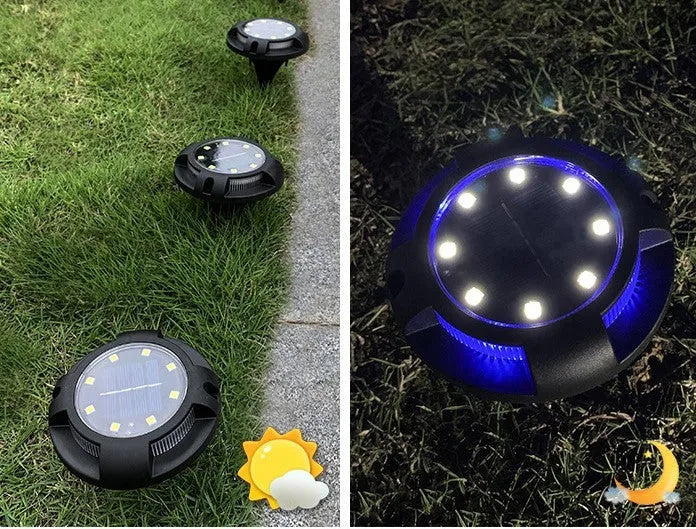 Black LED solar underground lawn light, 11 x 4 x 13cm, ABS and PP housing, with monocrystalline solar panel