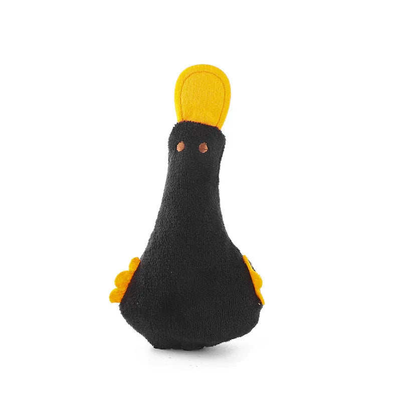 Colourful soft plush duck pet toy with catnip, a squeaker, and a rattle for cats and dogs