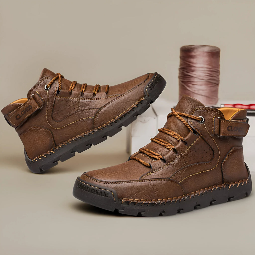 Martin boots men's casual shoes with stitching, black artificial PU upper, flat heel, rubber sole