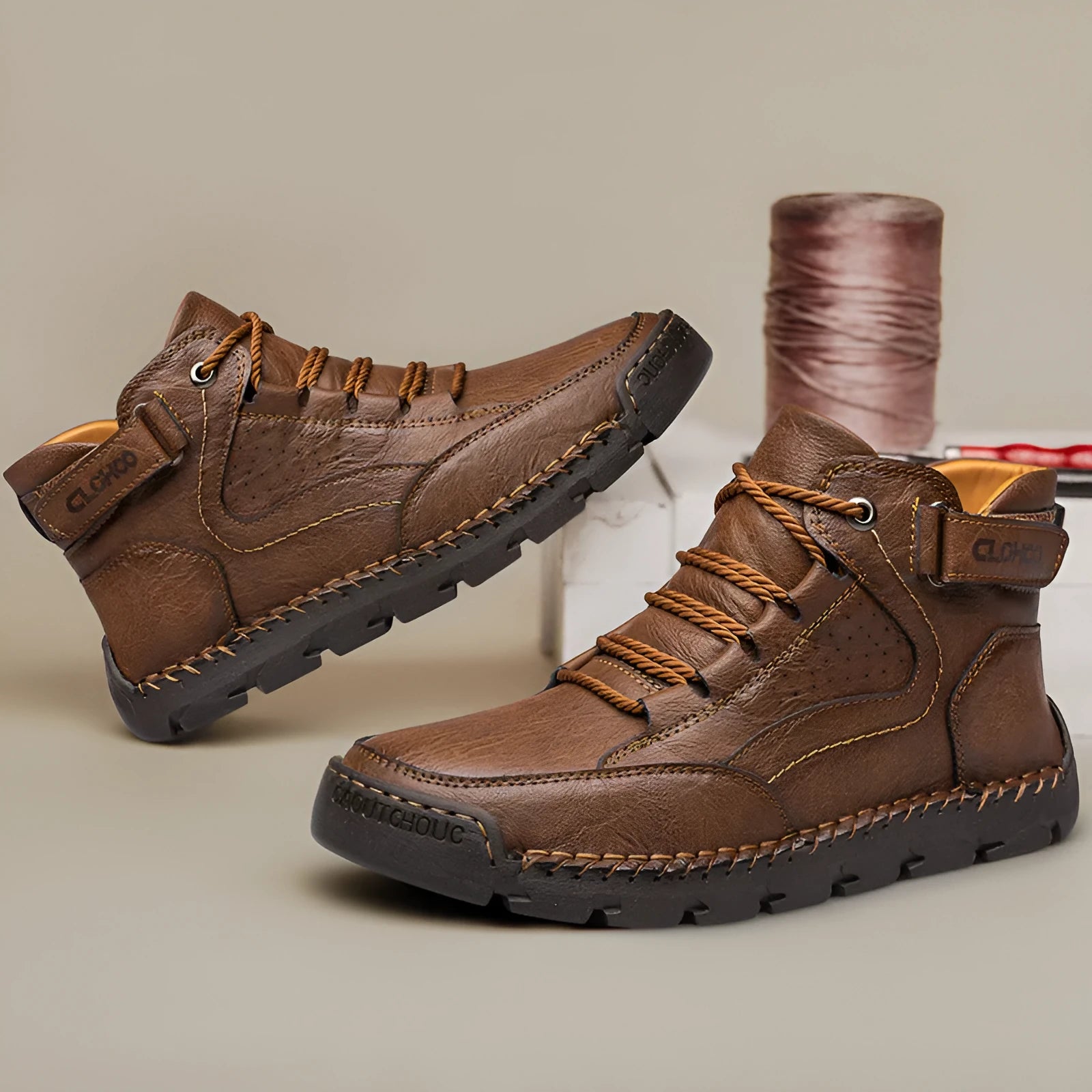 Martin boots men's casual shoes with stitching, black artificial PU upper, flat heel, rubber sole
