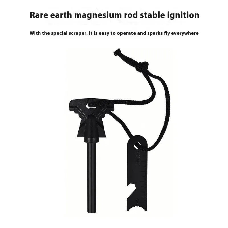 Butterfly-shaped stainless steel fire starter tool with integrated bottle opener.