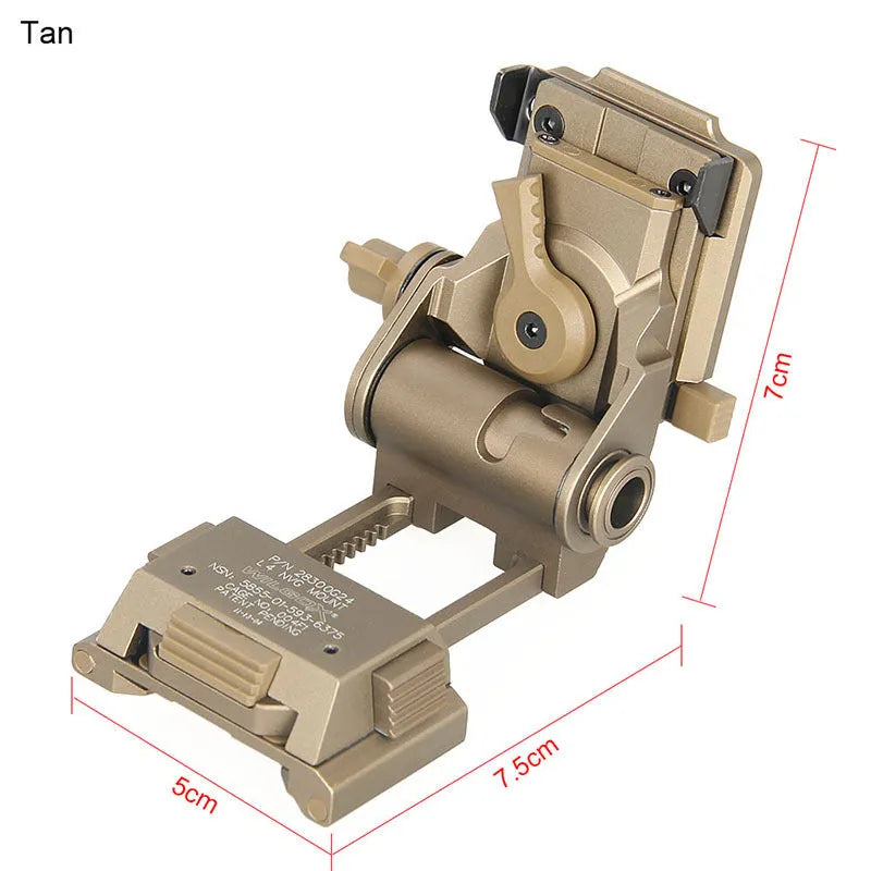 Metal alloy L4 G24 NVG fast helmet mount with OPS breakaway base in dark earth colour.