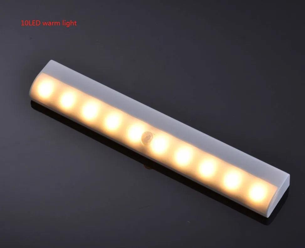 Aluminium magnetic LED closet light strip with motion sensor, shown in cold white and warm white.