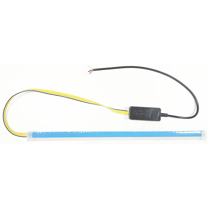 Flexible silicone car LED light strip for daytime running lights and animated turn signals.
