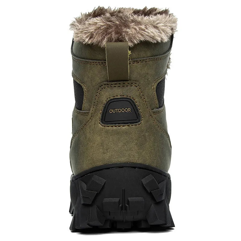 Men's plus size warm high top outdoor cotton shoes in black with rubber sole and wedge heel